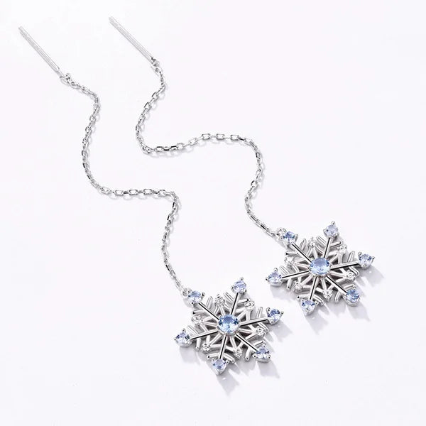 Sterling Silver Snowflake Long Earrings