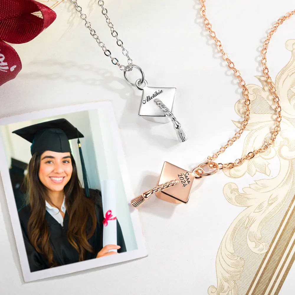 Personalised Graduation Mortar Board Hat Necklace