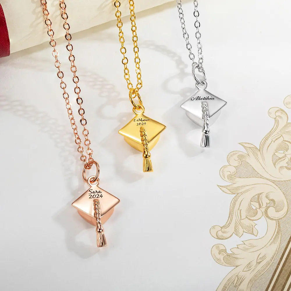 Personalised Graduation Mortar Board Hat Necklace