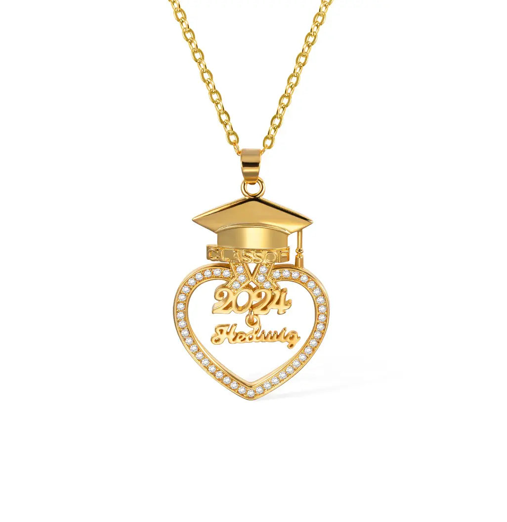 Personalised Graduation Mortar Board Hat Necklace with Zircons