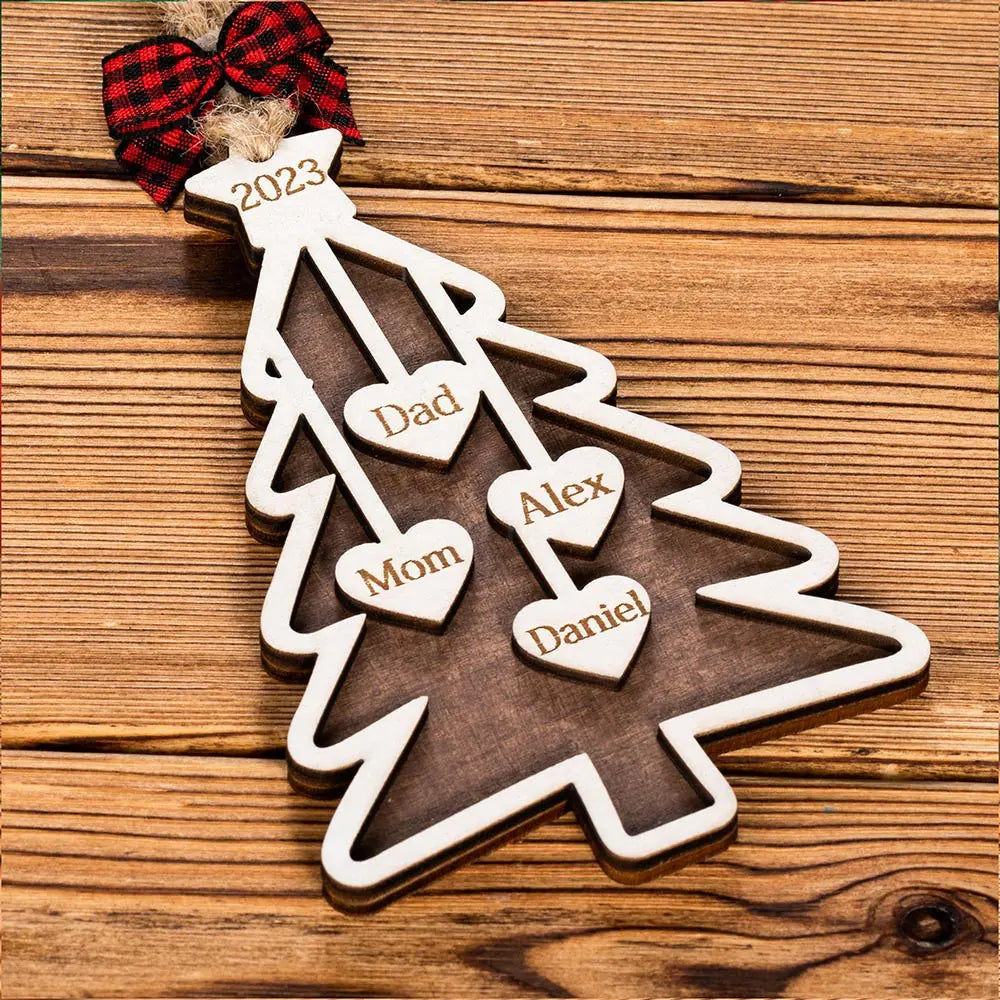 Personalised Wooden Hanging Christmas Tree Ornament 1-7 Names