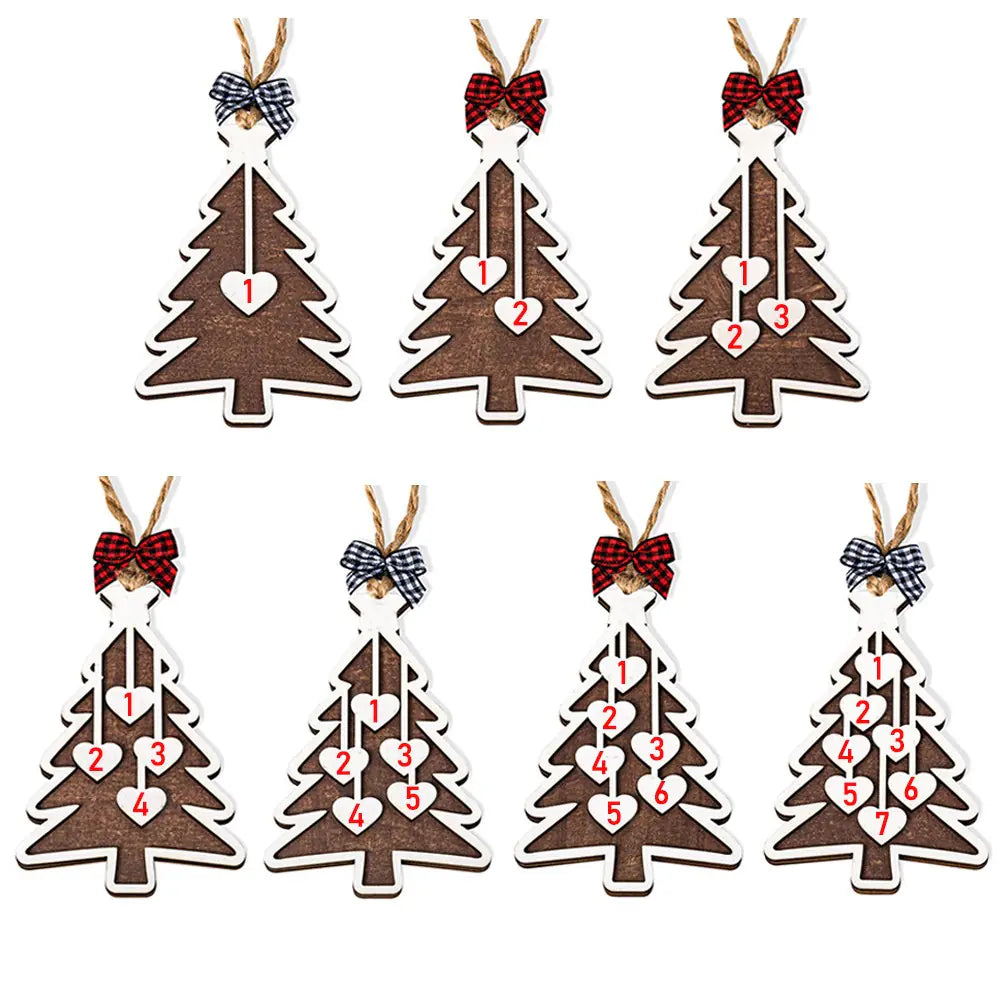 Personalised Wooden Hanging Christmas Tree Ornament 1-7 Names