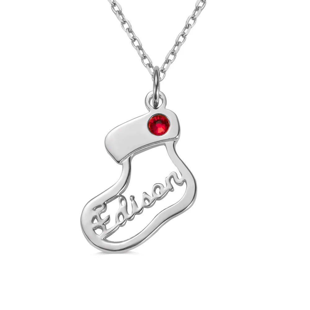 Personalised Christmas Stocking Necklace with Birthstone
