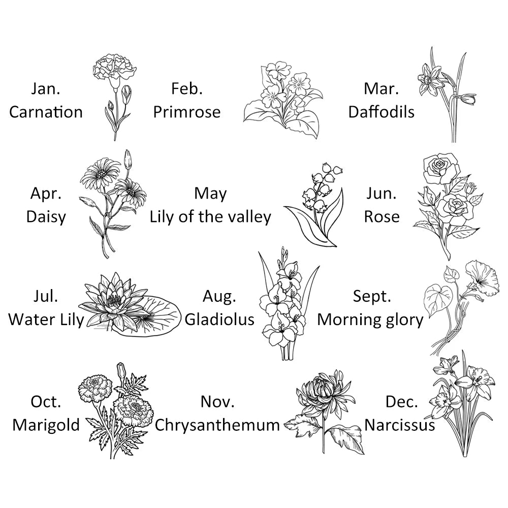 Personalised Birth Flower Engraved Ring