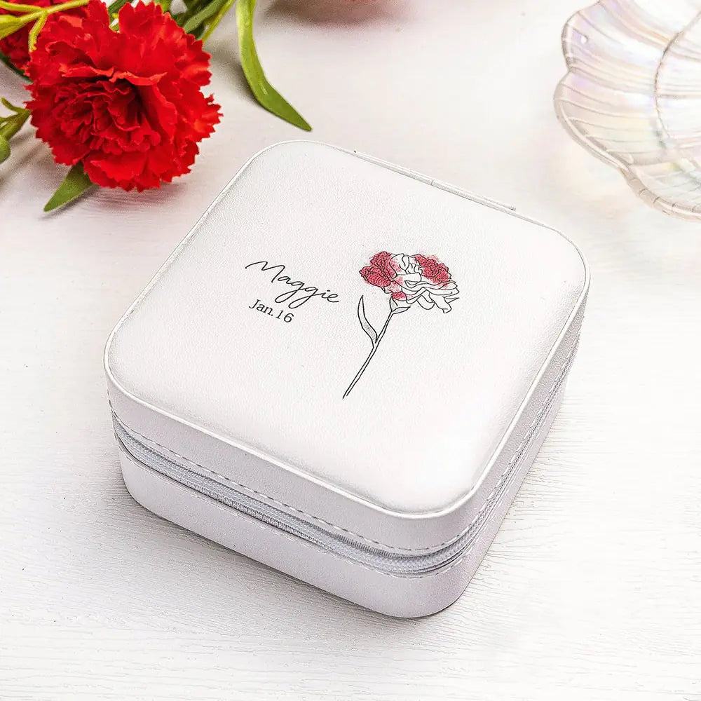 Watercolour Birth Flower Personalised Name & Date Jewellery Box Case