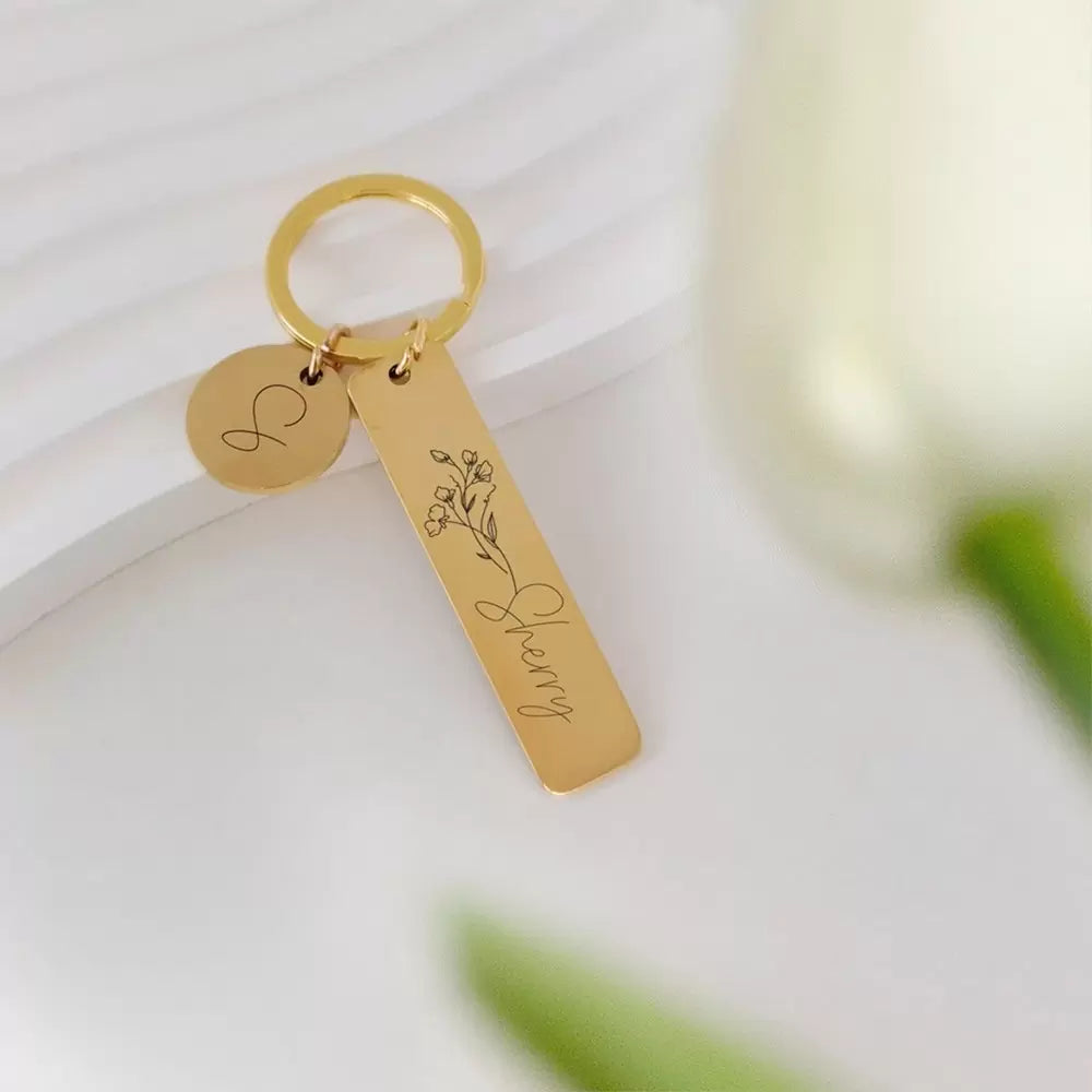 Personalised Birth Flower Name & Initial Keyring