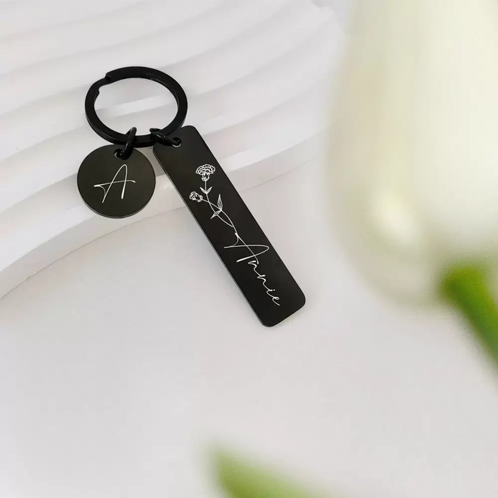Personalised Birth Flower Name & Initial Keyring