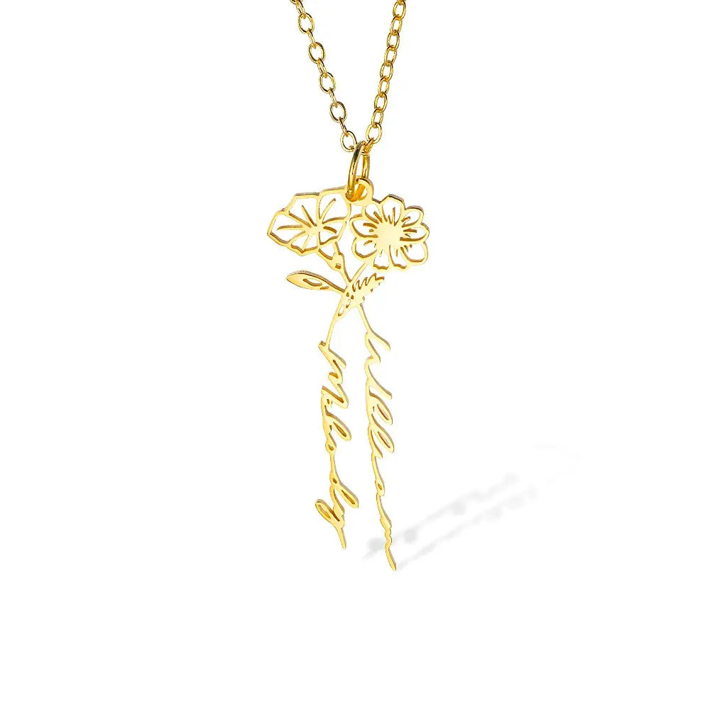 Personalised Birth Flower Two Flower Bouquet Necklace