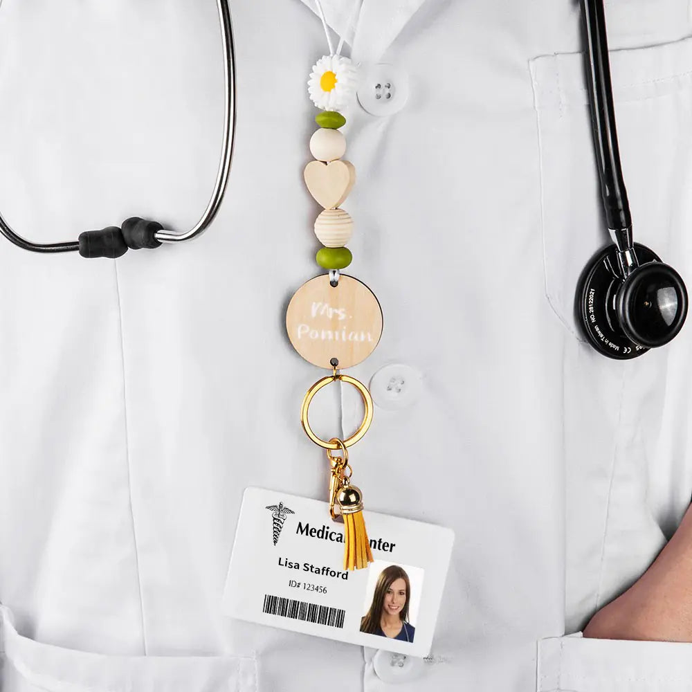 Teachers Personalised Wooden Daisy Lanyard