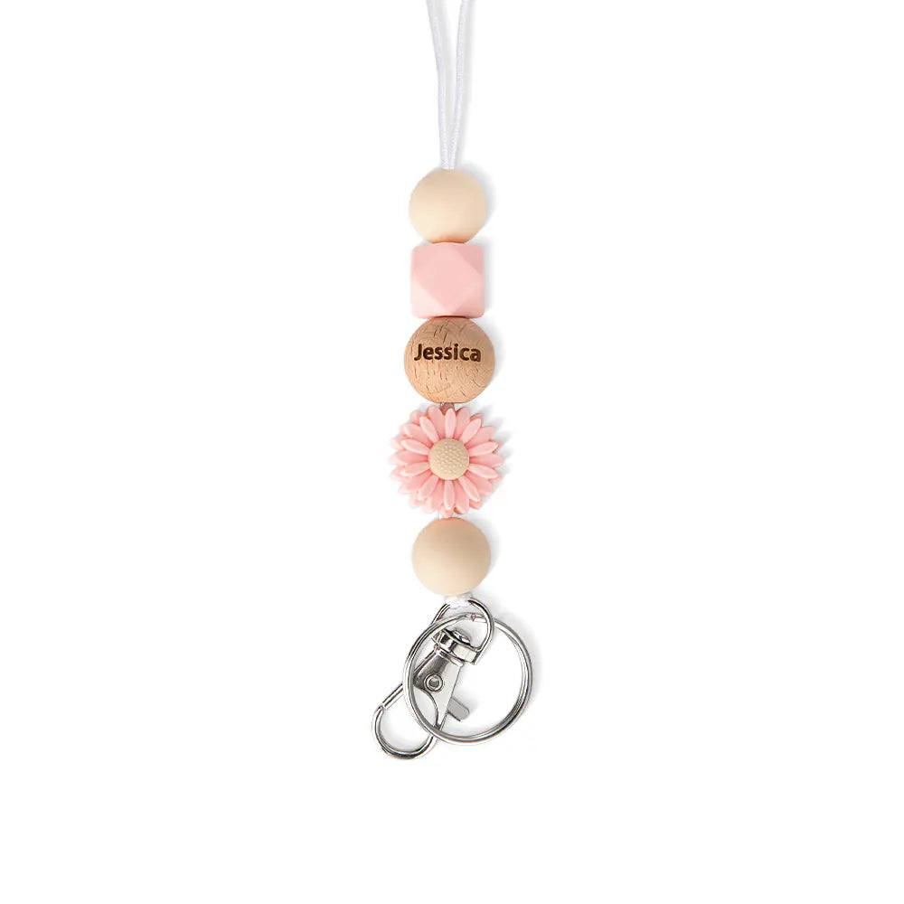 Teachers Personalised Mini Wooden Floral Lanyard
