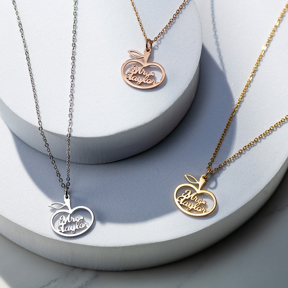 Teacher Personalised Apple Name Necklace