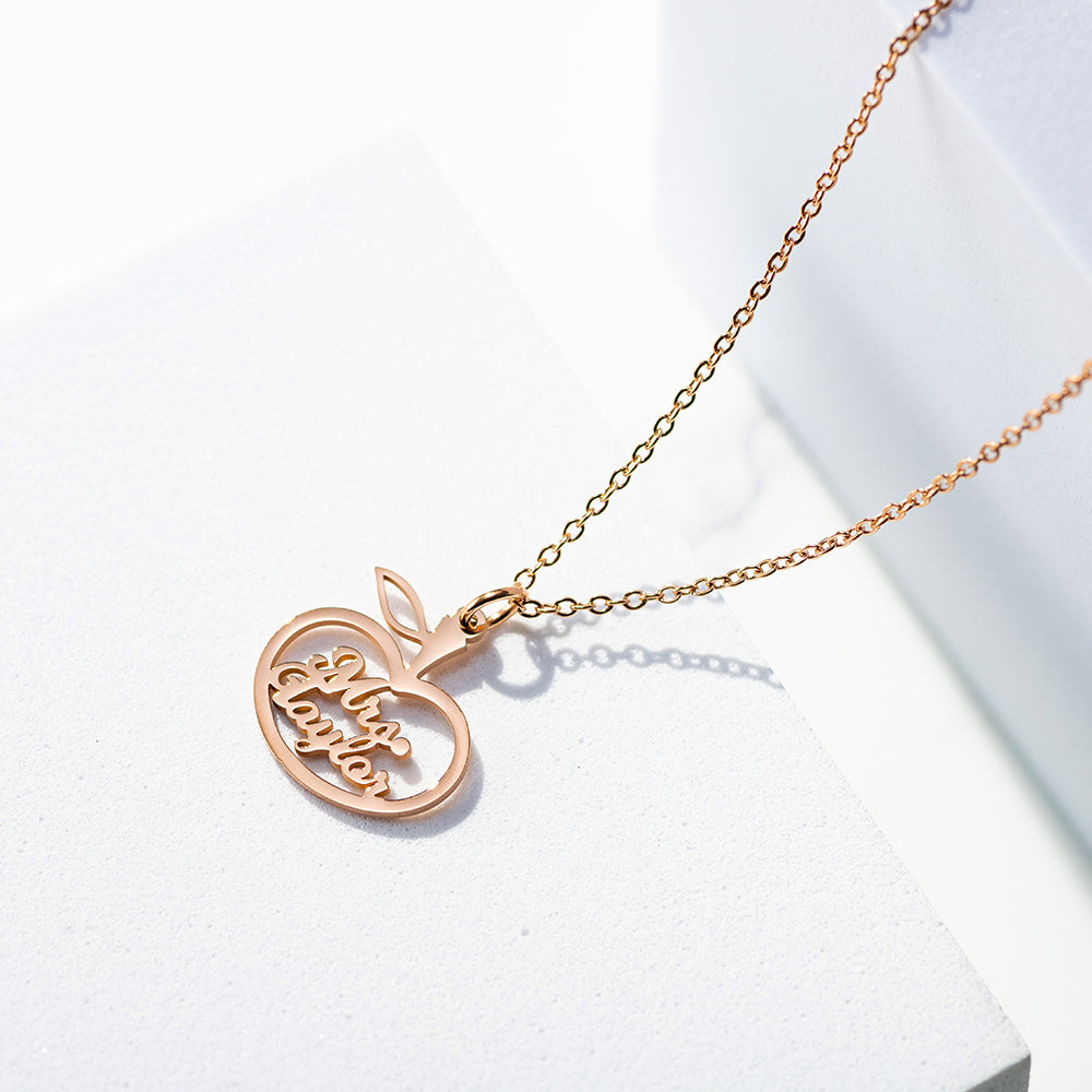 Teacher Personalised Apple Name Necklace