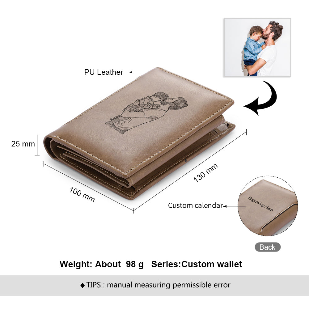 Men's Personalised Photo Engraved Brown Wallet