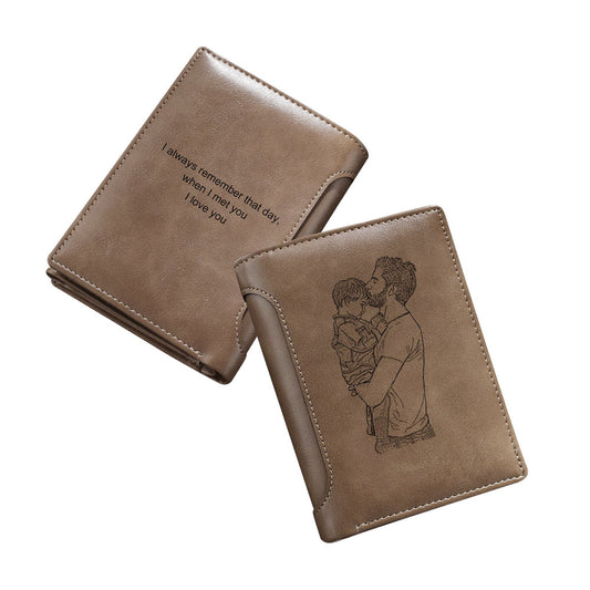Men's Personalised Photo Engraved Brown Wallet