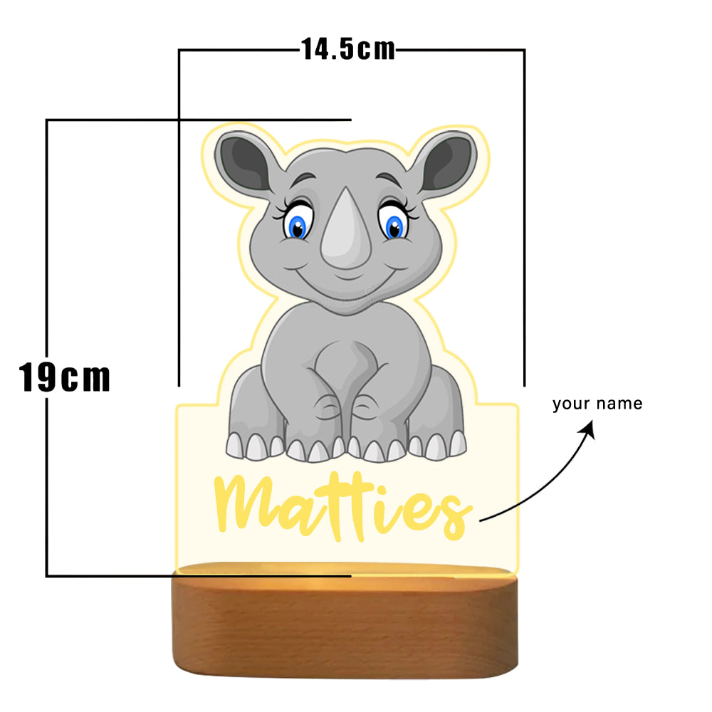 Personalised Baby Rhinoceros Name Night Light