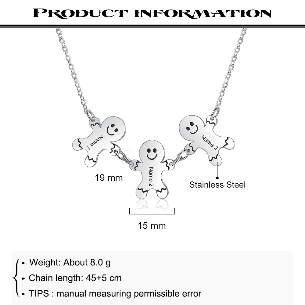 Personalised 3 Gingerbread Man Necklace