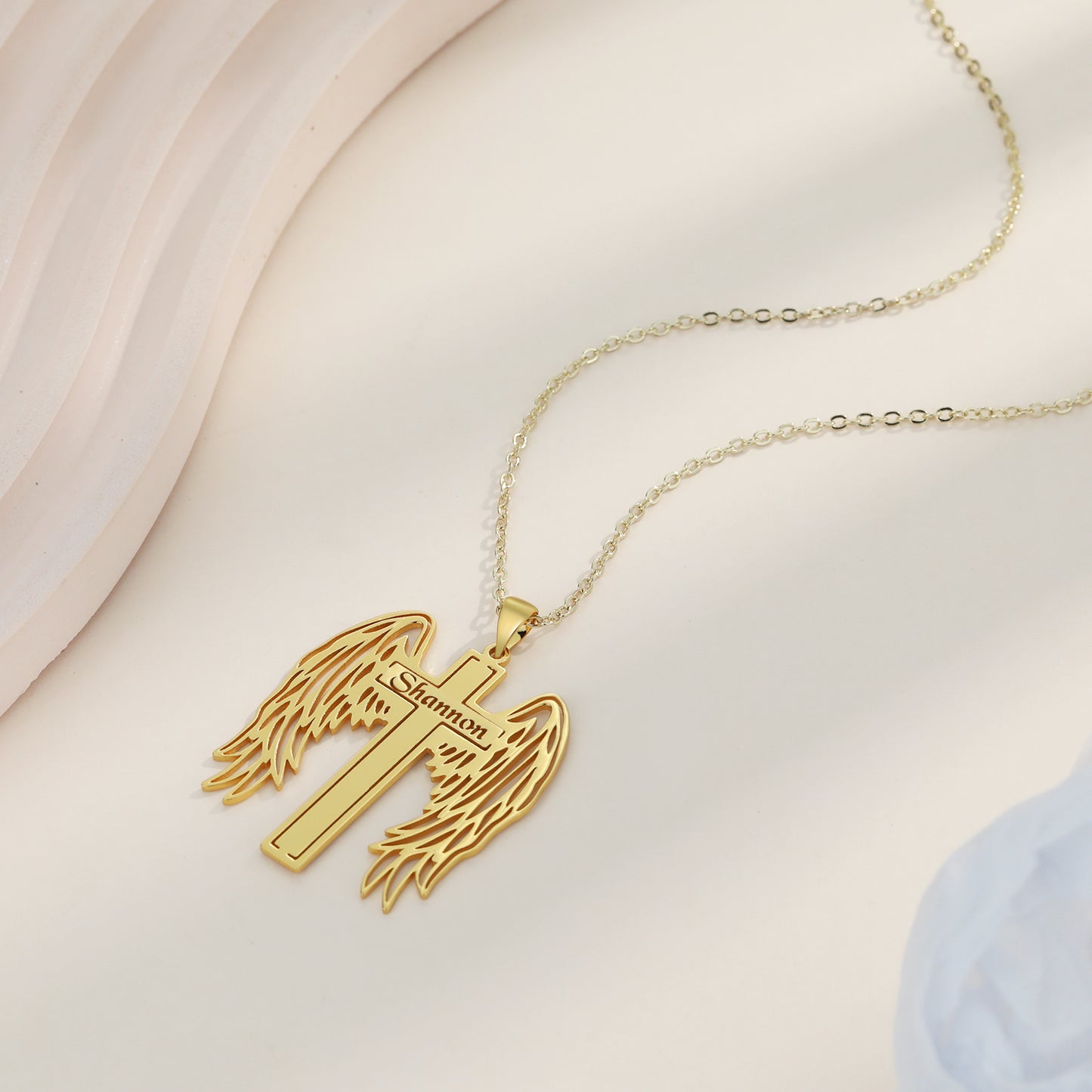 Personalised Angel Wings Cross Name Necklace