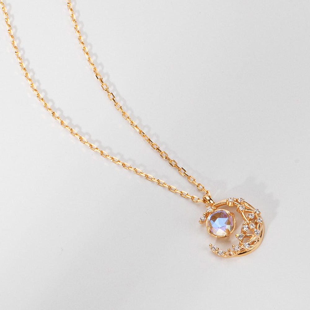 Gold Lace Glass Moon Necklace