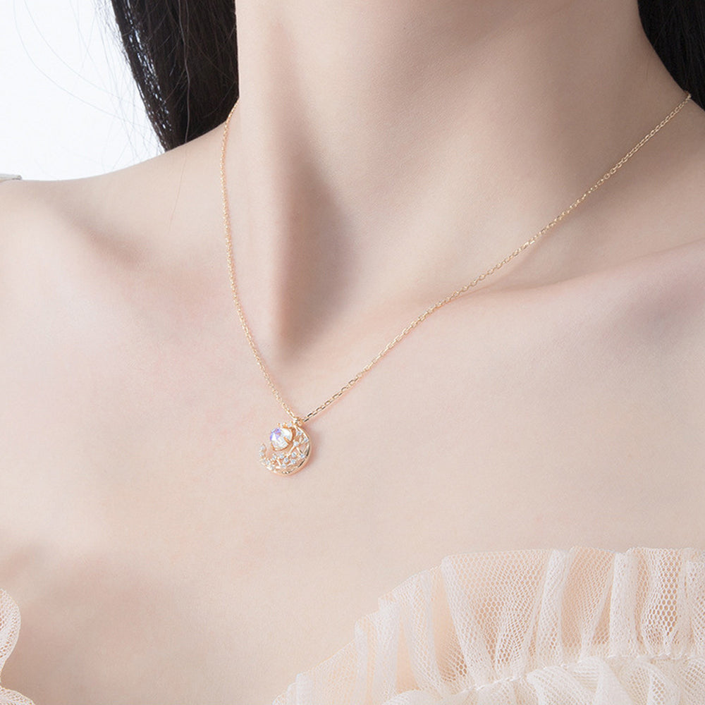 Gold Lace Glass Moon Necklace
