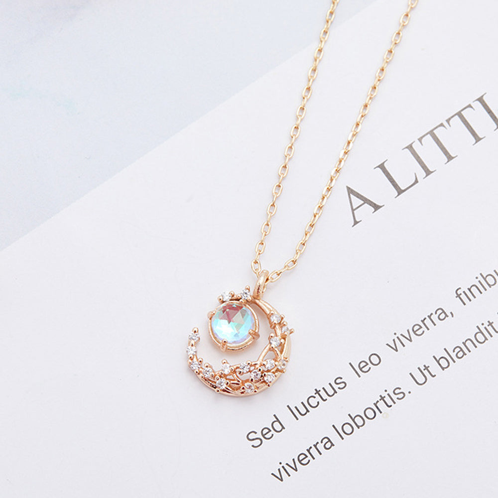 Gold Lace Glass Moon Necklace