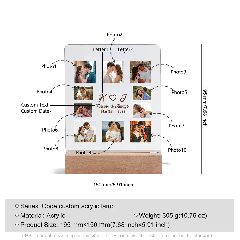 Personalised Couples Initials Photo Night Light