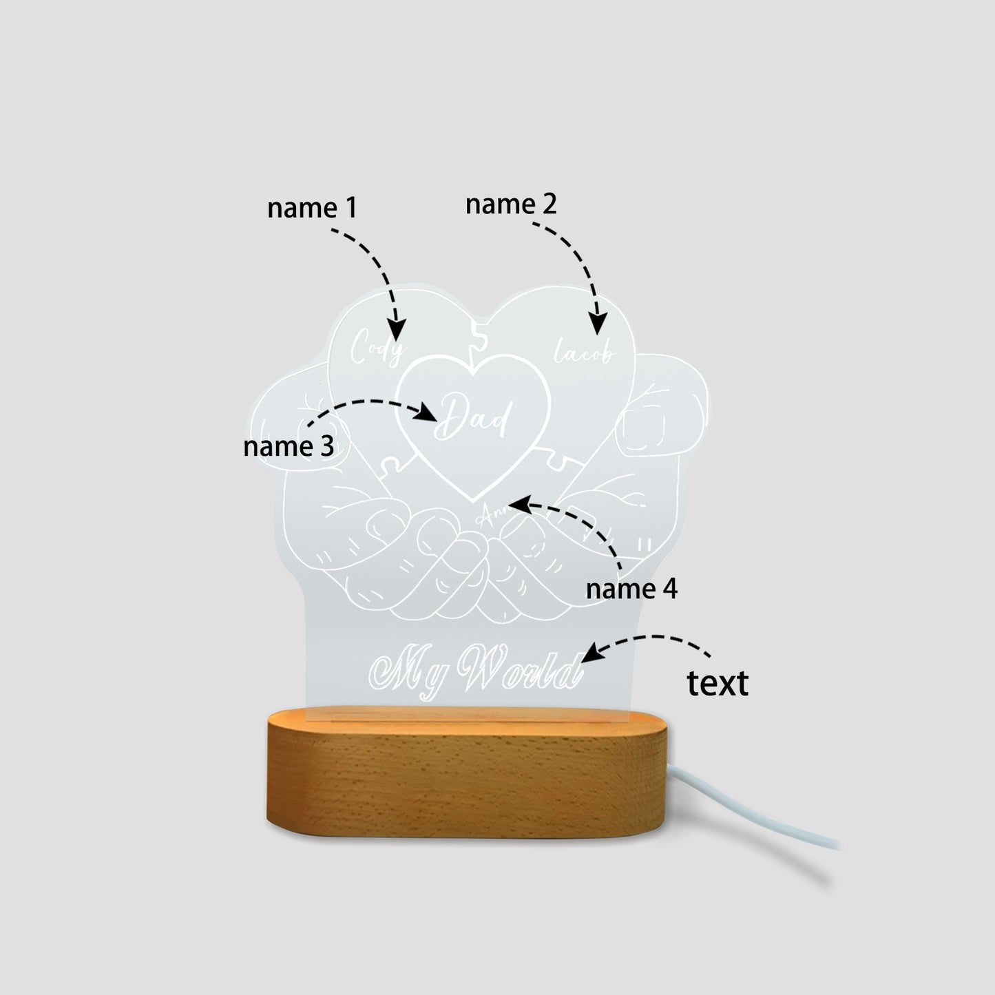 Personalised Dad/ Pop's Hands Night Light