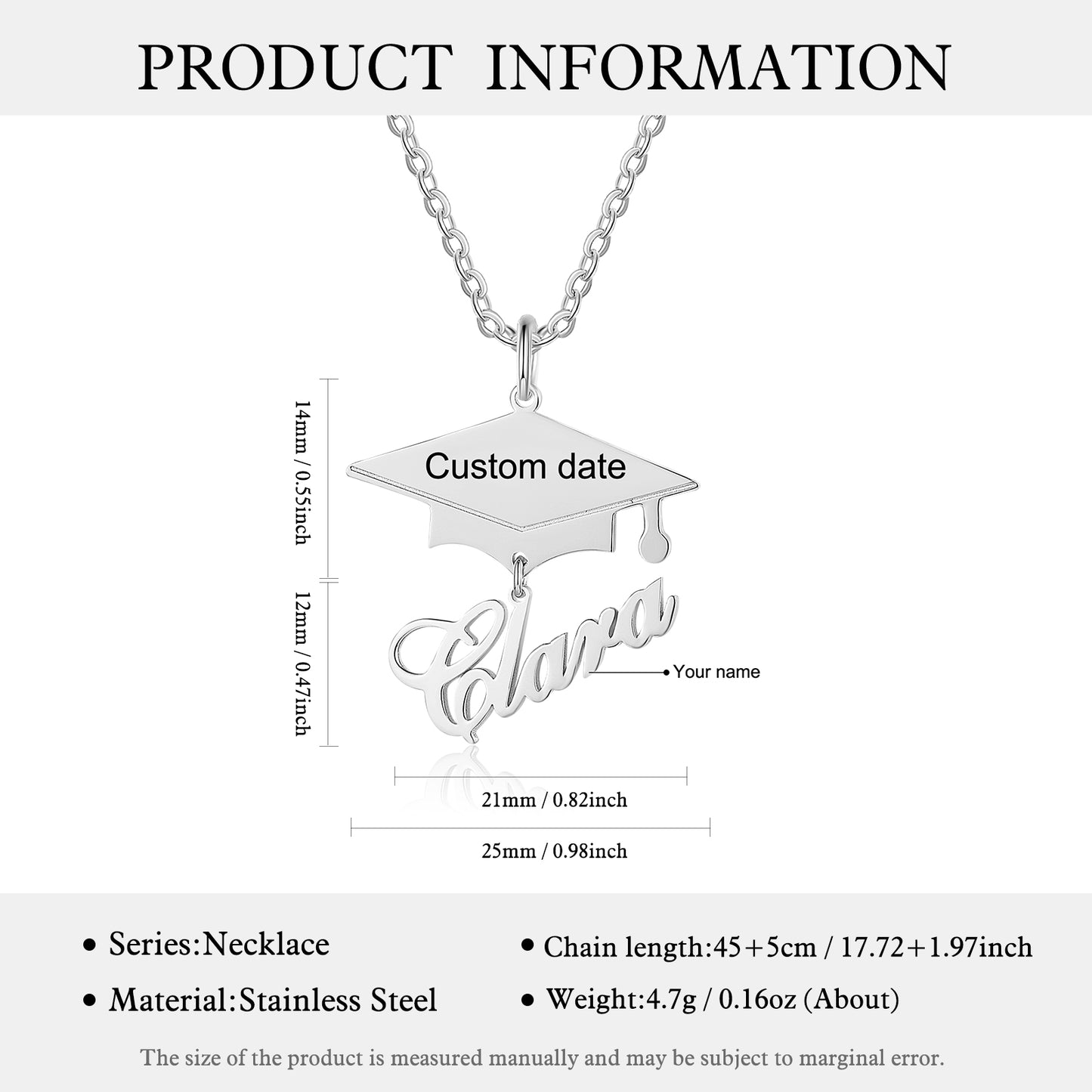 Graduation Personalised Hanging Name Necklace