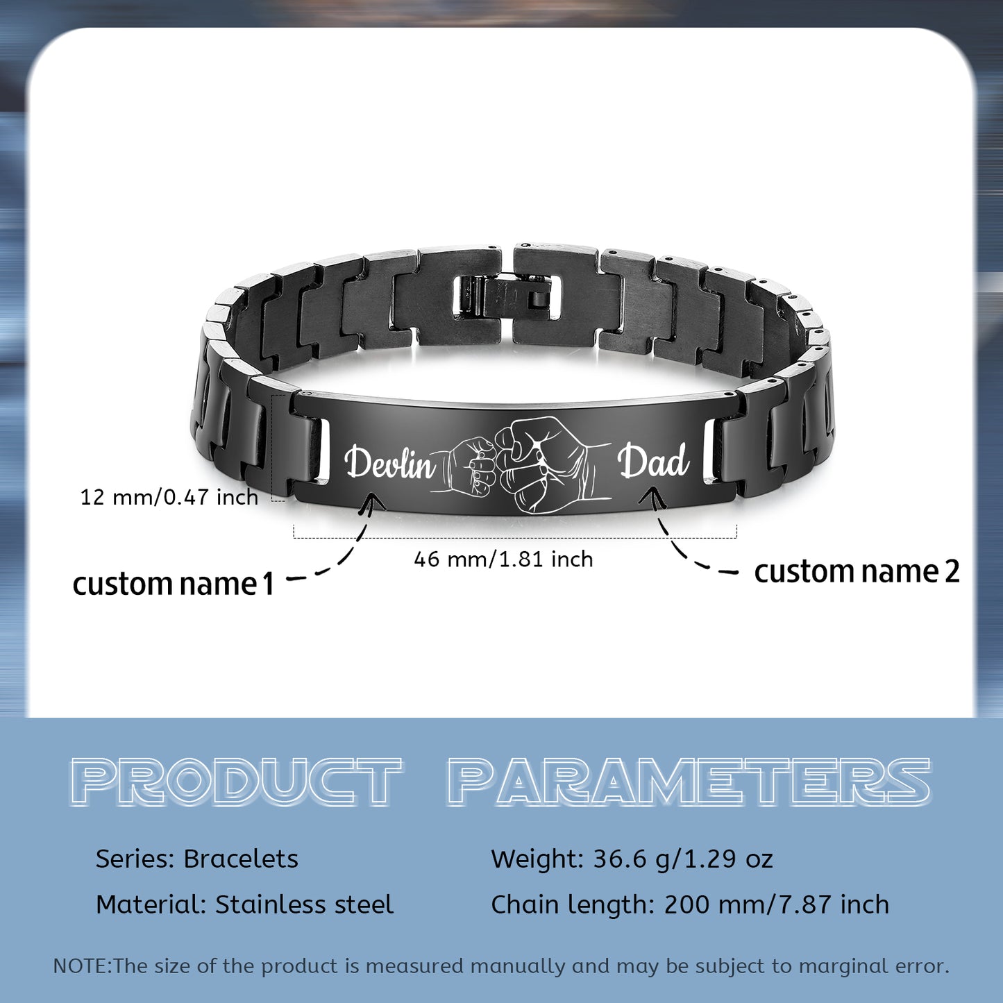 Men's Black Stainless Steel Personalised Black Bracelet