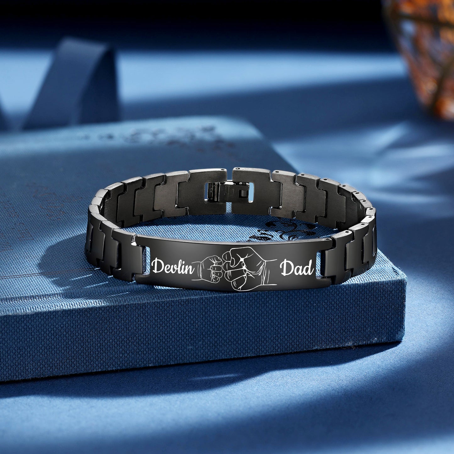 Men's Black Stainless Steel Personalised Black Bracelet