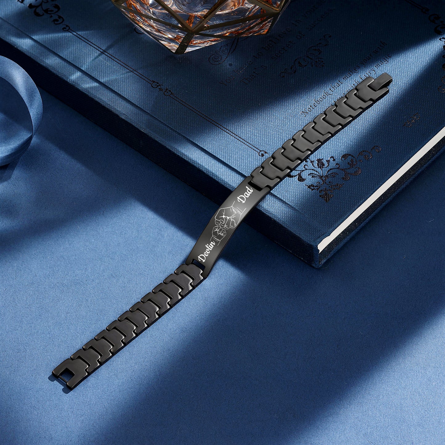 Men's Black Stainless Steel Personalised Black Bracelet