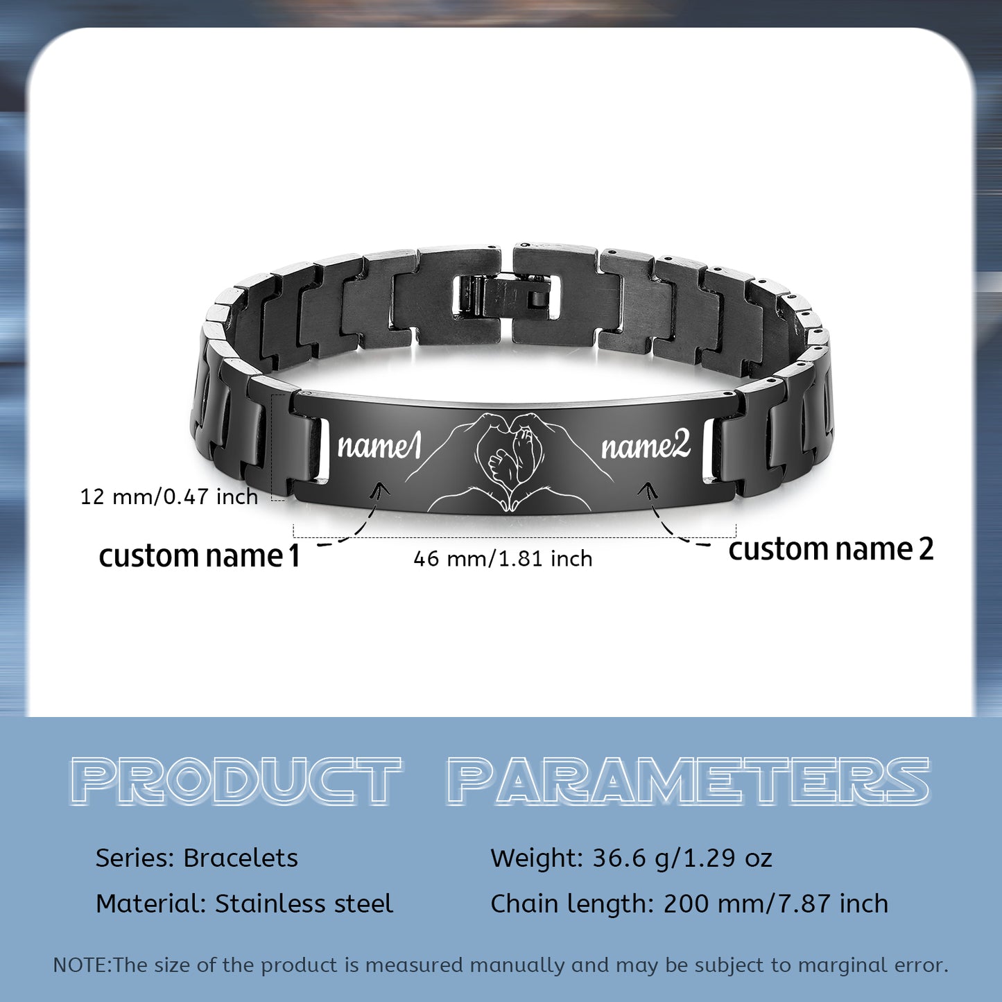 Men's Black Stainless Steel Personalised Black Bracelet