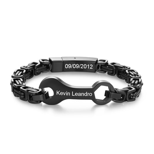 Men's Black Stainless Steel Personalised Spanner Bracelet
