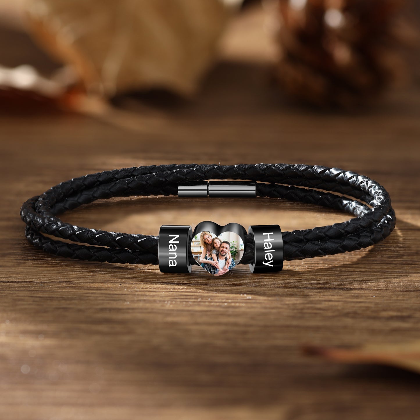 Men's Personalised Leather Photo Bracelet