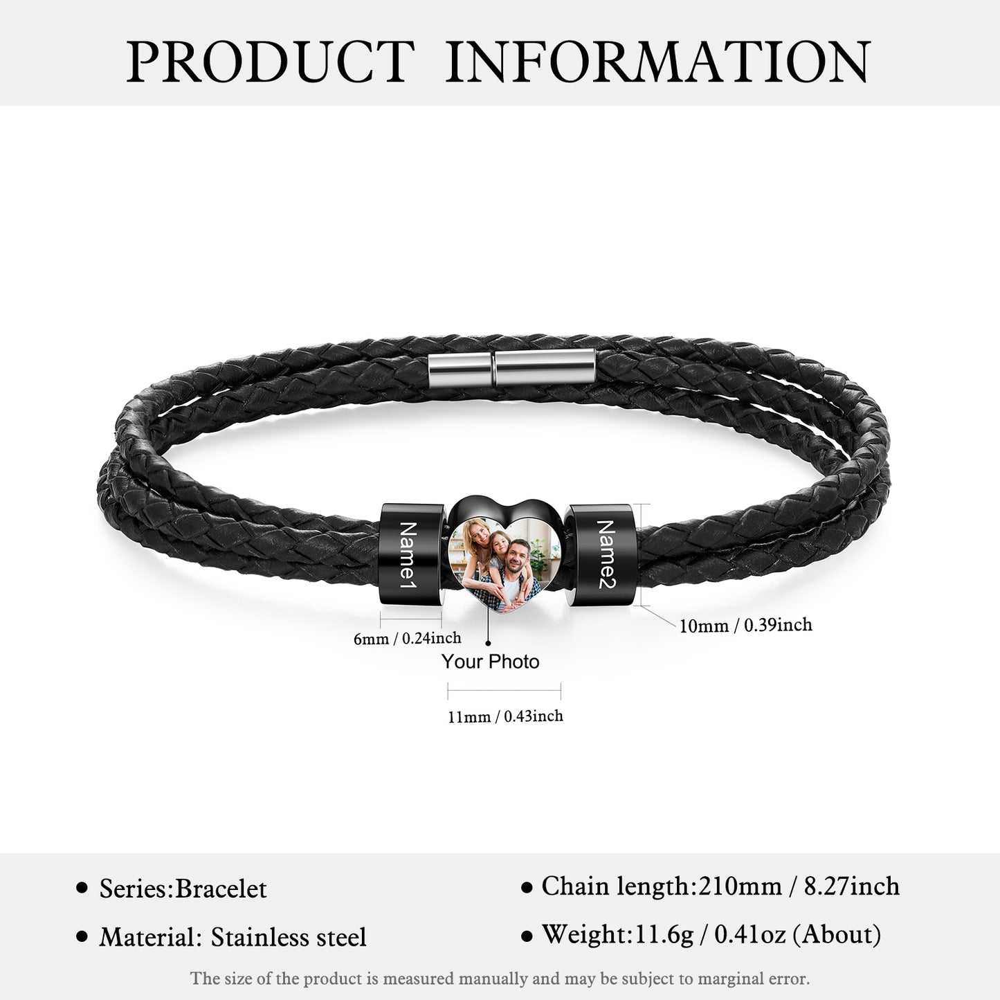 Men's Personalised Leather Photo Bracelet