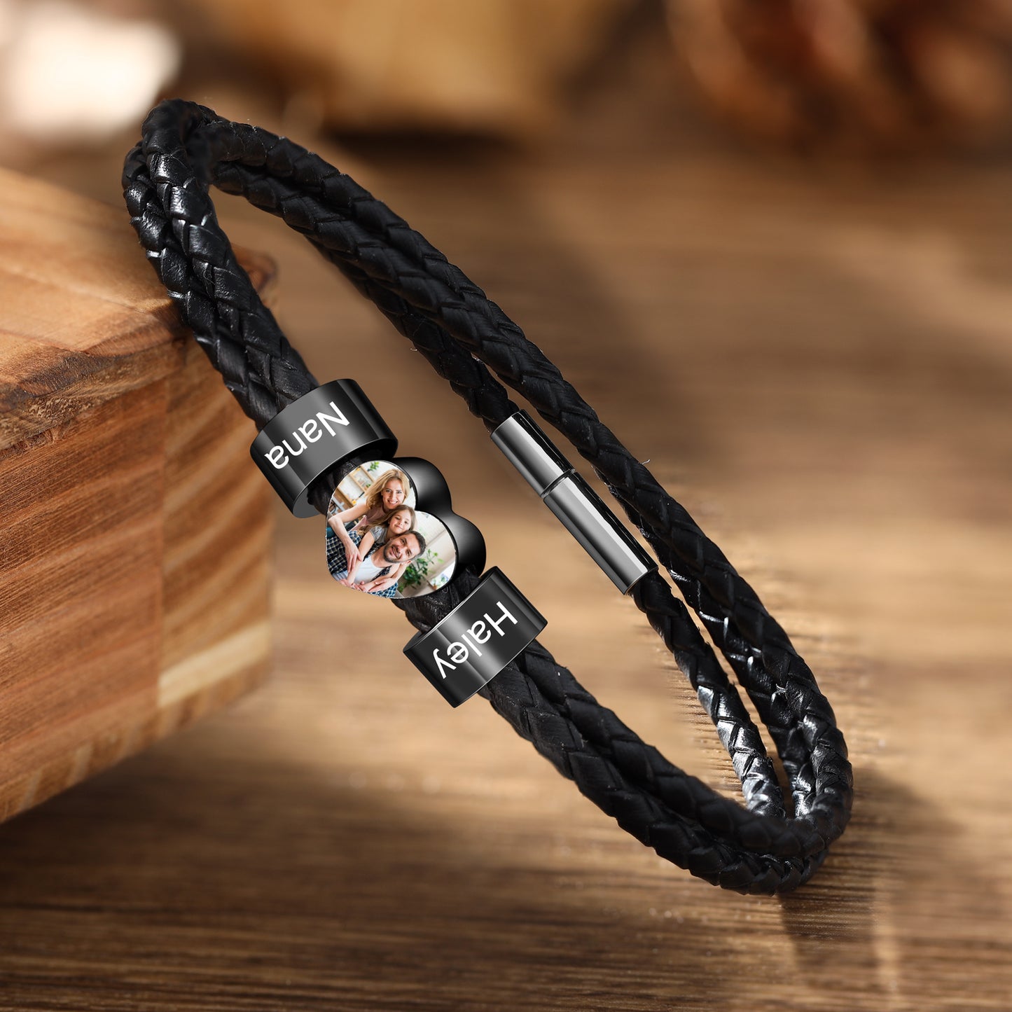 Men's Personalised Leather Photo Bracelet