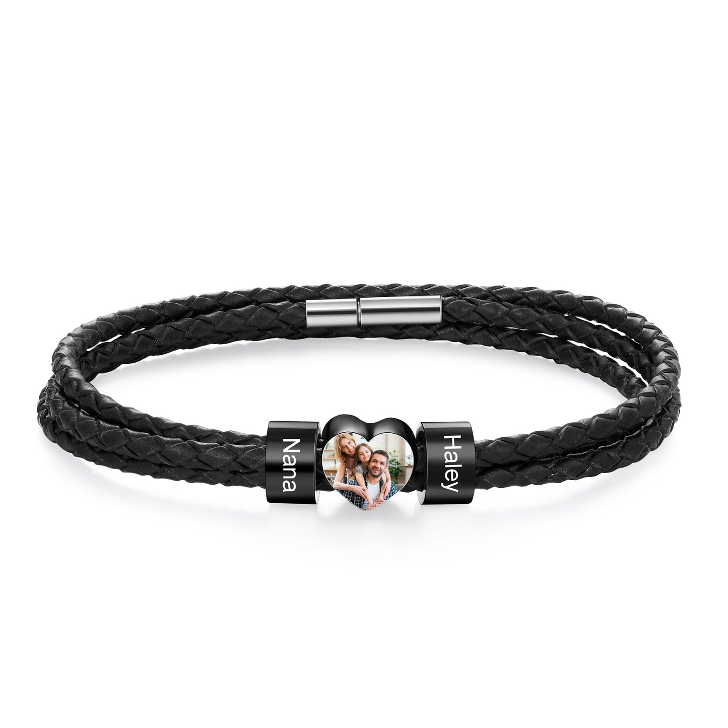 Men's Personalised Leather Photo Bracelet