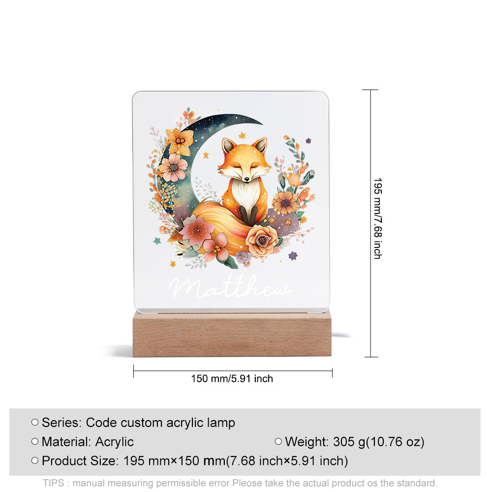 Personalised Fox & Moon Name Night Light