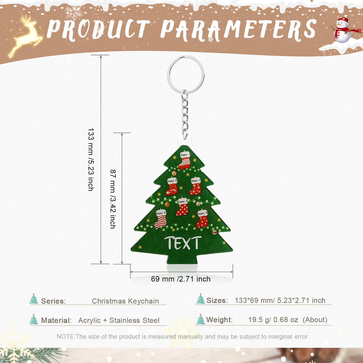 Personalised Christmas Tree Keychain with 2-6 Names
