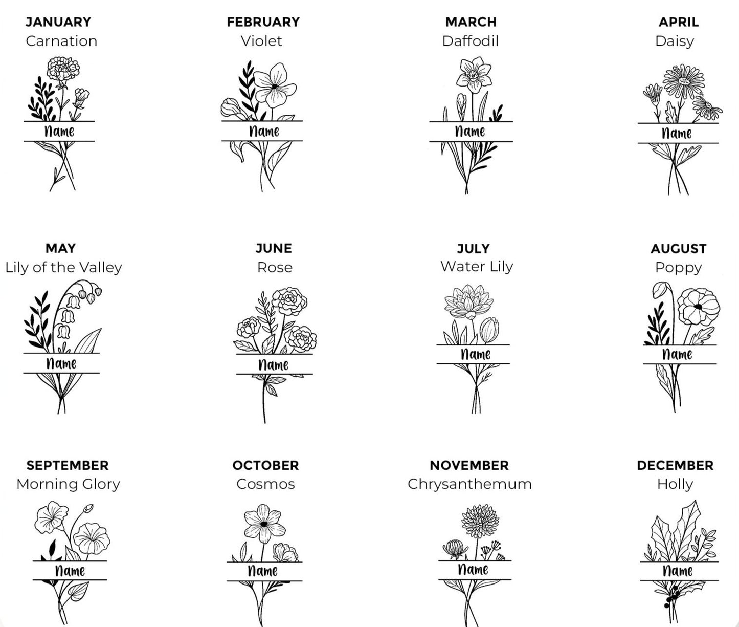 Personalised Birth Flower Name Purse