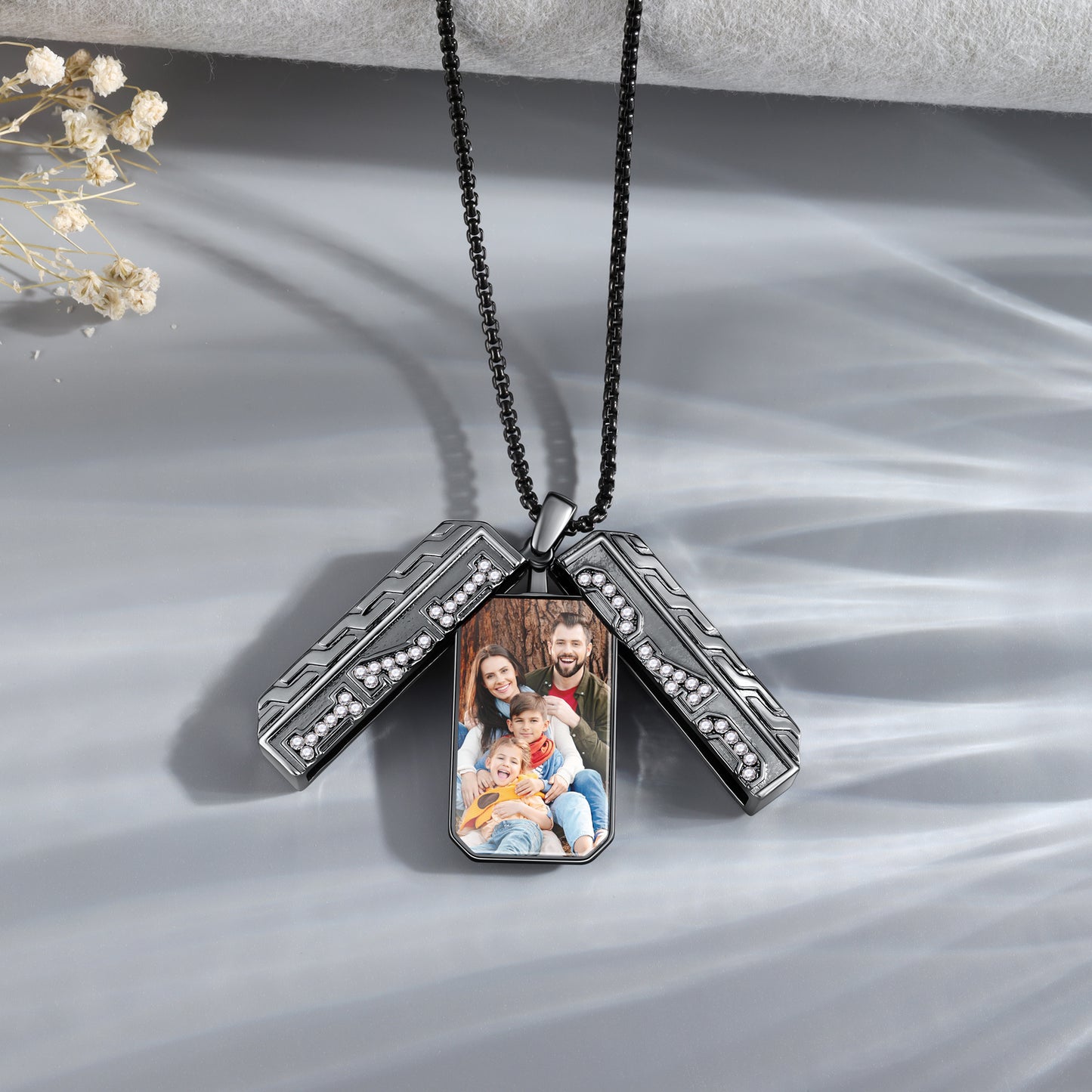 Dad Photo Locket Necklace with Birthstone