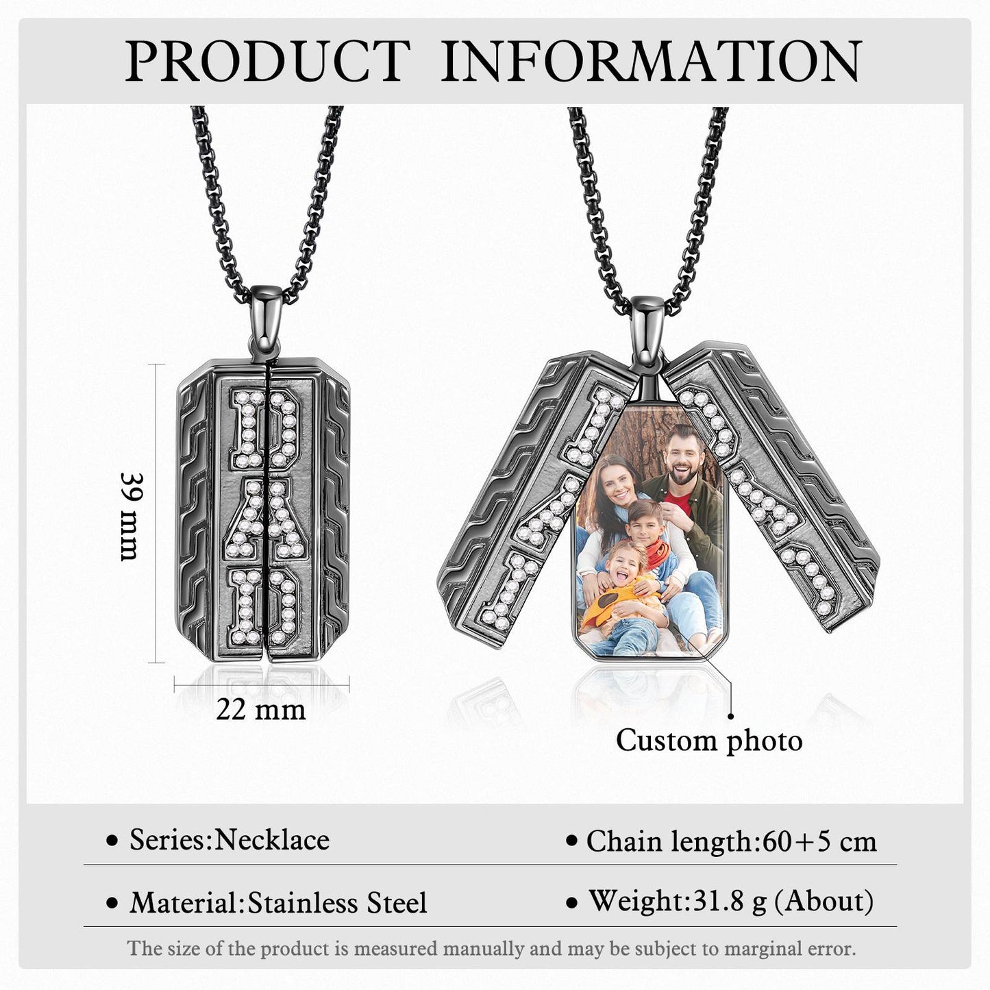 Dad Photo Locket Necklace with Birthstone