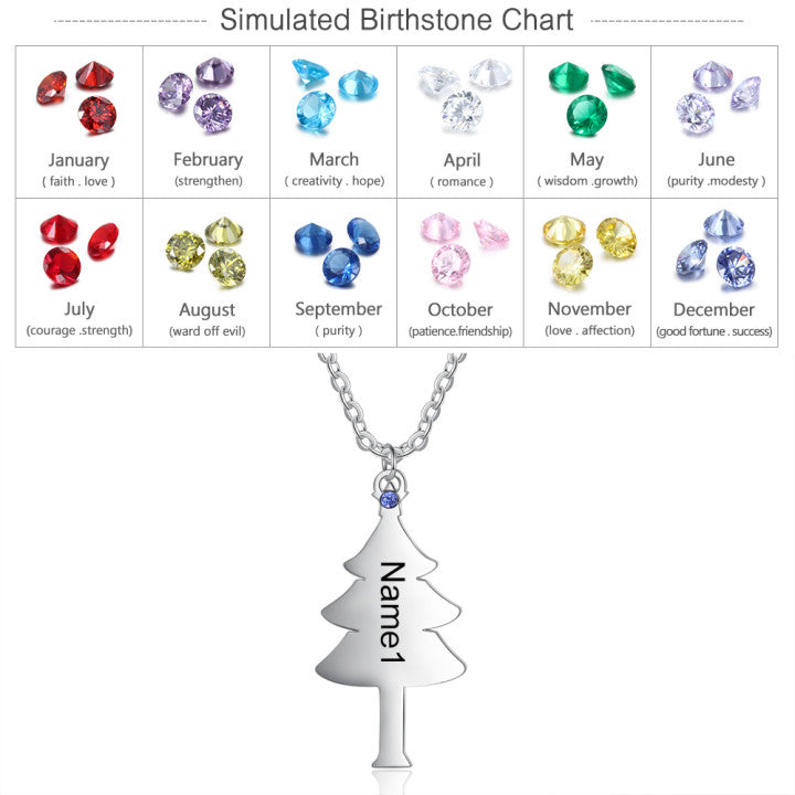Christmas Tree Personalised Name Necklace with Birthstone