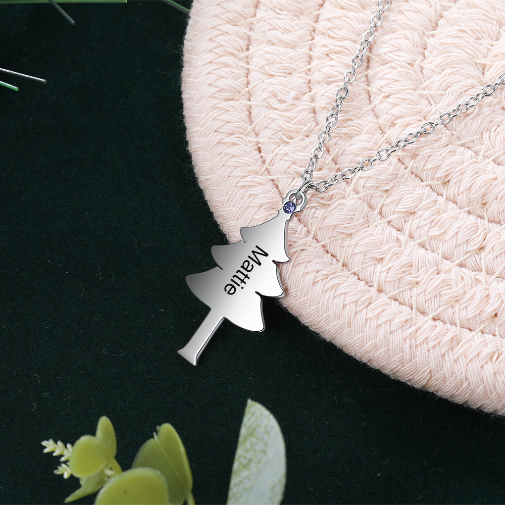 Christmas Tree Personalised Name Necklace with Birthstone