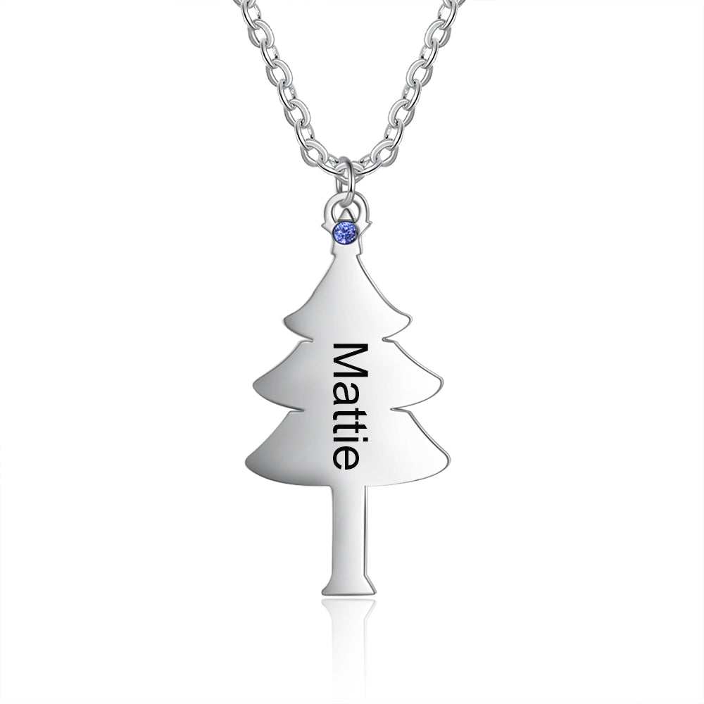 Christmas Tree Personalised Name Necklace with Birthstone