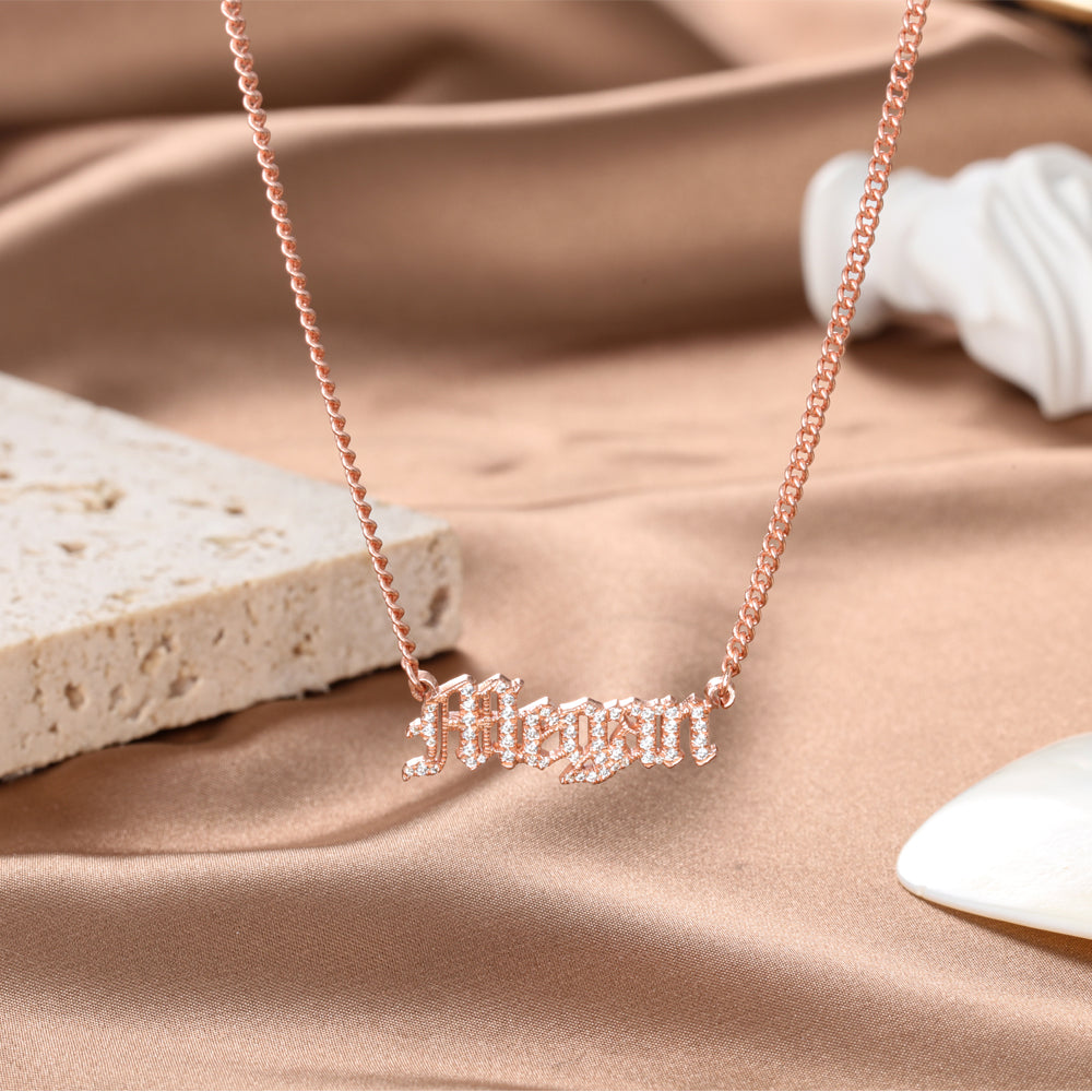 Old English Personalised Swarovski Name Necklace