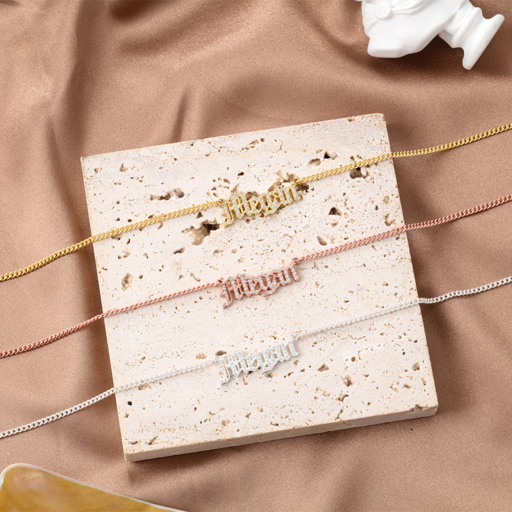 Old English Personalised Swarovski Name Necklace