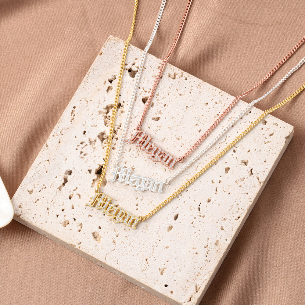Old English Personalised Swarovski Name Necklace