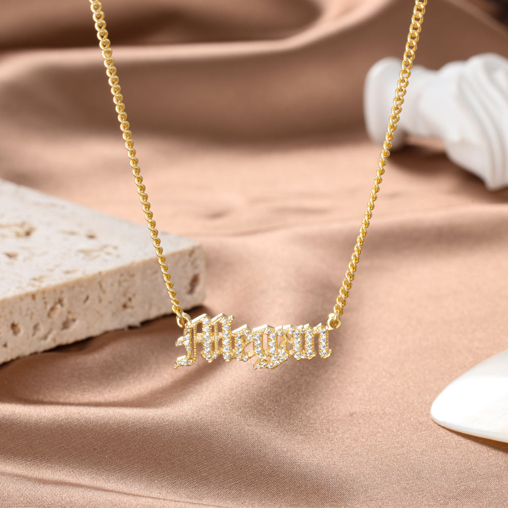 Old English Personalised Swarovski Name Necklace