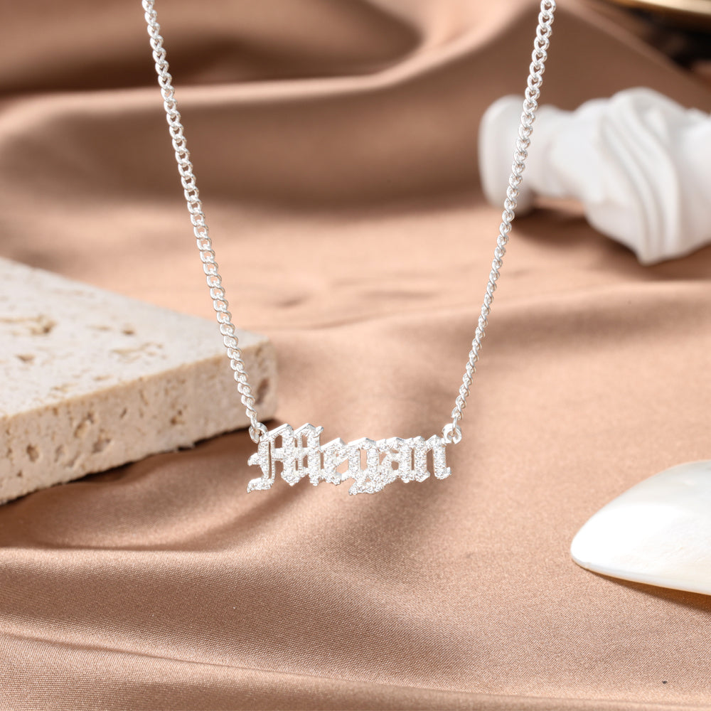 Old English Personalised Swarovski Name Necklace