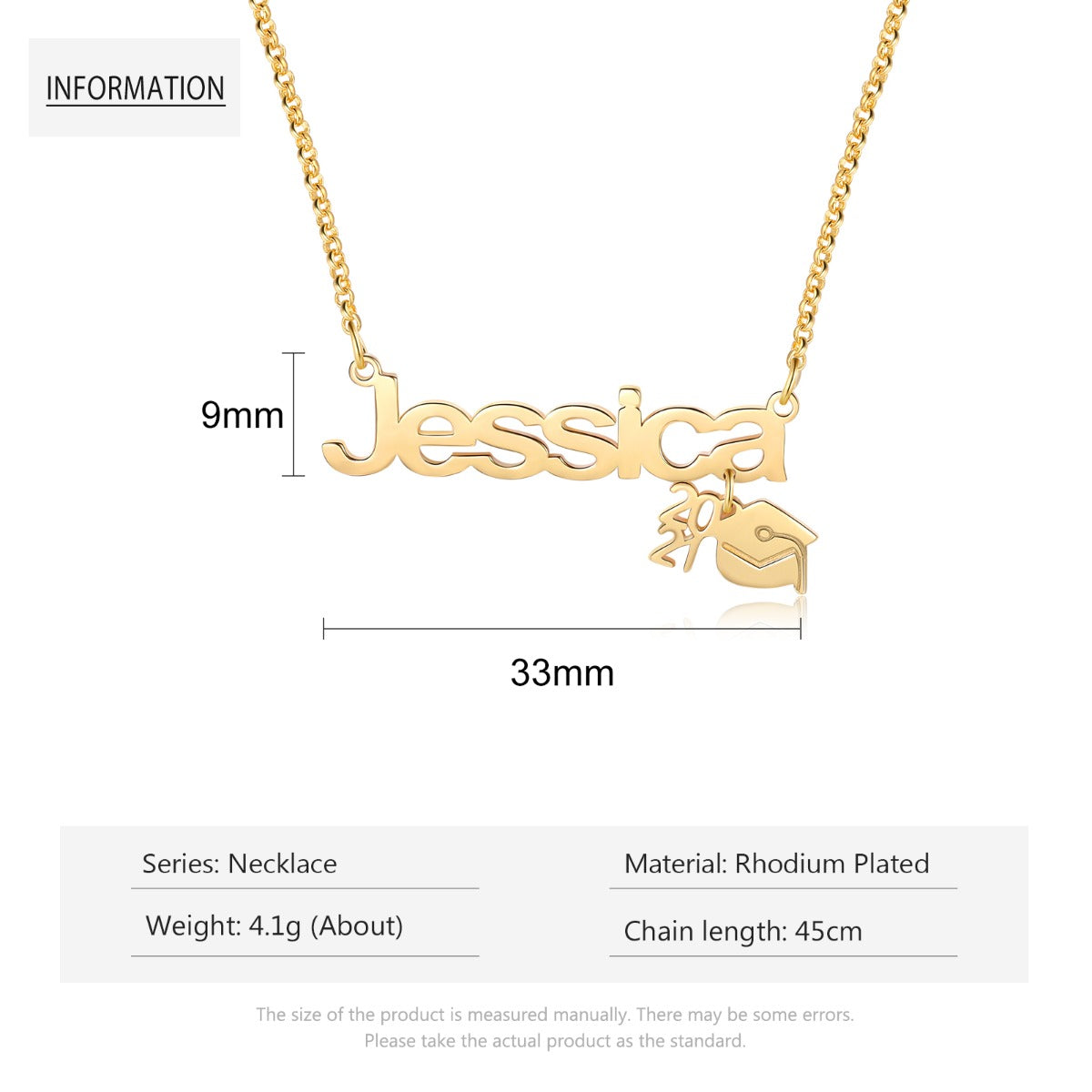 Graduation Personalised Name & Date Necklace